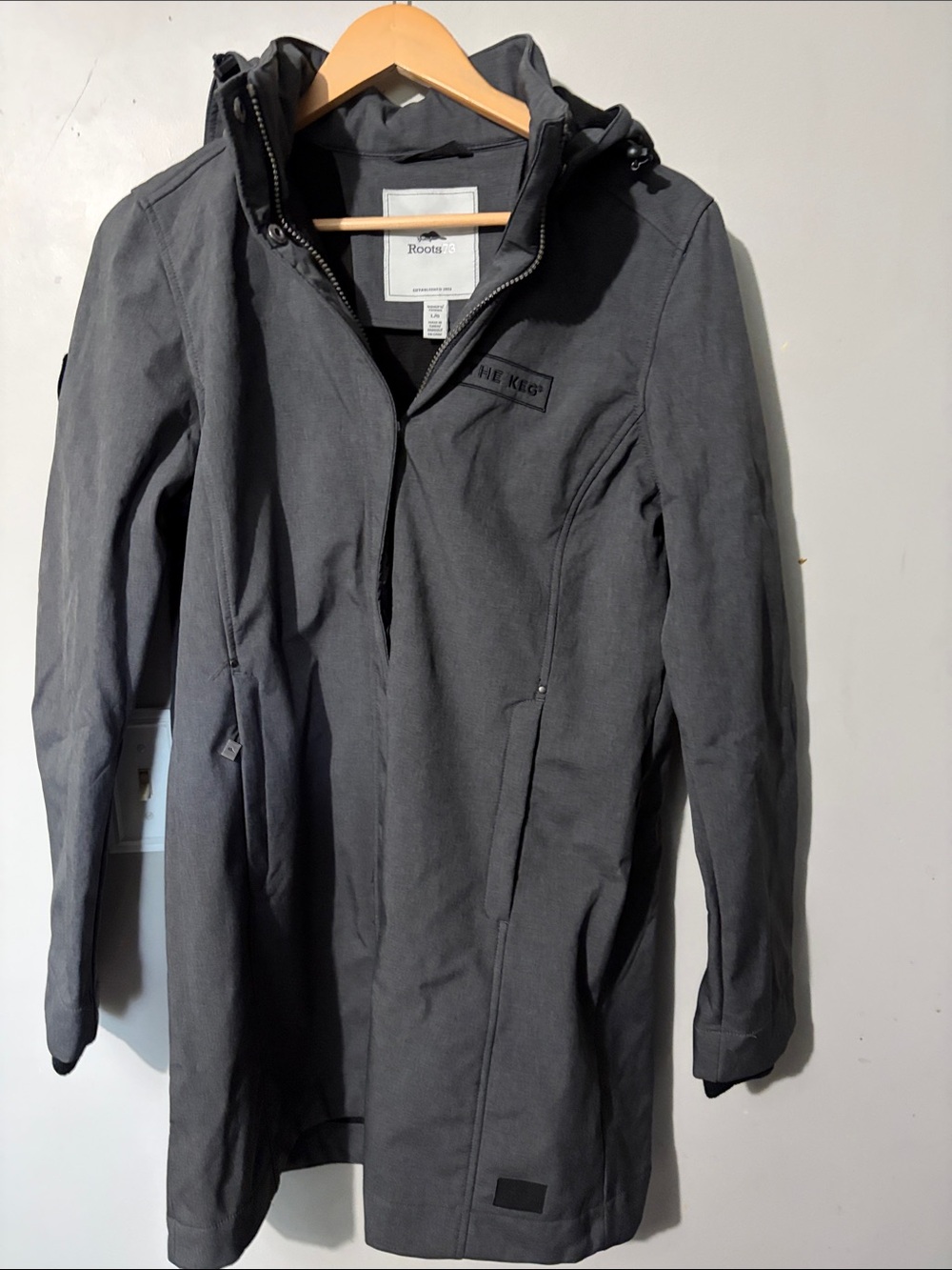 Roots Woman’s Fleece Lined Dark Gray Hooded Trench Coat